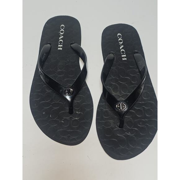 Coach ABBIGAIL Women's Black Jelly Signature Thong Sandals Flip Flops 7B - Picture 1 of 5